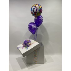 50th Birthday Foil and 2 Printed 50th Latex Balloons in a Box